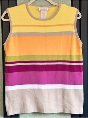 Designer Originals Vintage 100% Cotton 90s Striped Knit Sweater Vest, Size XL